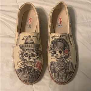 Goby Sugar Skull Printed Canvas Platform Sneaker